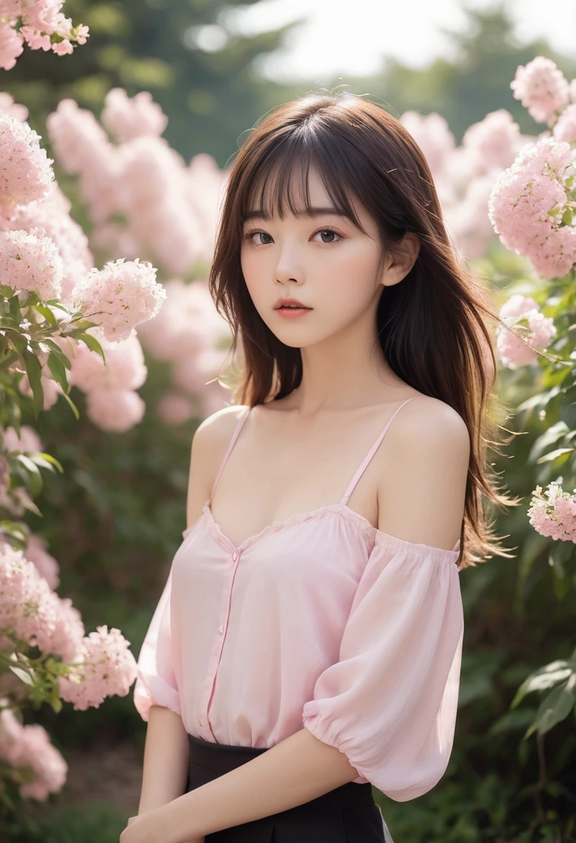 masterpiece, Highest quality, RAW Photos, whole body,Pastel Pink Garden, (The wind is blowing), beautiful girl, (delicate beauty, Slim body,Small breasts), , Crystal clear beautiful skin,naked,Nipples,whole body,全naked,(I can see your pussy),short hair, With bangs, (Hair swaying in the wind), Fair skin, (Spotless), light makeup, Glossy Cheeks, (Light on the cheeks), (flat breasts),Pastel flowers, Natural light, beautiful girl, (Pure),(Small breasts),slender