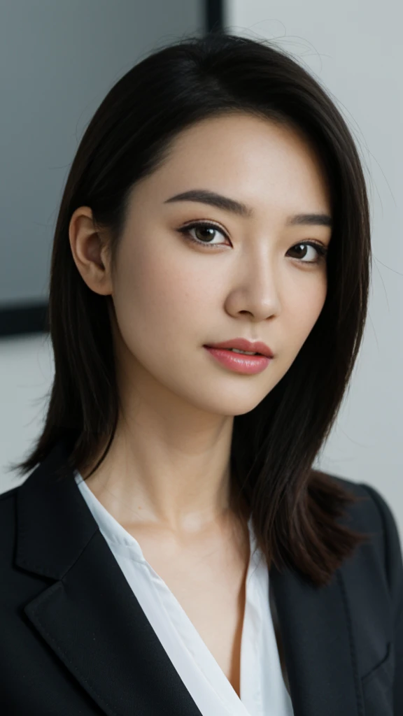 a Xinjiang woman with beautiful Delicate eyes, Beautiful and delicate lips, Extremely detailed face and skin, Pale skin, 23 years old, wearing a suit, black hip skirt, high heels, medium long shot, standing in the office, long legs, full body portrait. Beautiful photography，Long eyelashes, Good anatomy , Practical skin texture, Delicate eyes, professional, 4K, Wide-angle lens, Optical Depth of Field, Kodak Vision Color, Perfectly proportioned body, Extremely detailed, ultra-photoPractical, Practical, Post-Processing, Maximum details, Roughness, real life, ultra -Practical, Photorealism, photography, 8K Ultra HD, photography