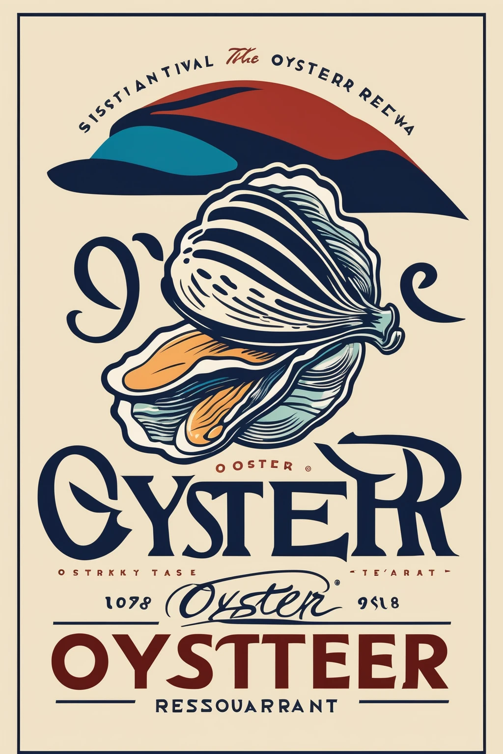 oyster restaurant logo, the logo represents a retro style oyster, simple logo with 3 color palette , nice color combination, the logo is classic simple and chic, the logo can be easily printed on caps or polo shirts. the logo inspires confidence and makes you want to taste oysters,