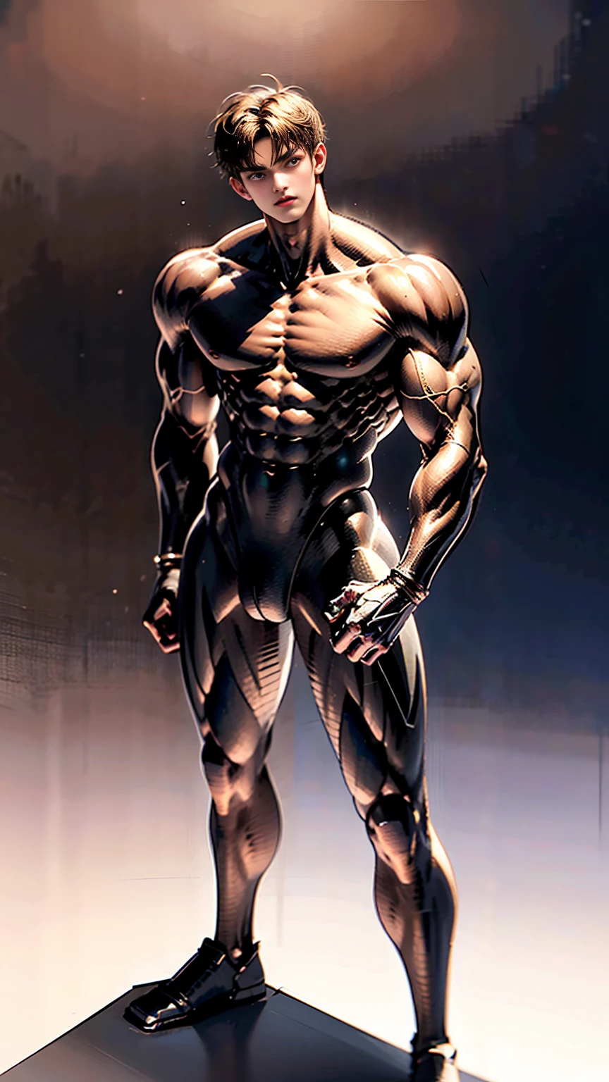 masterpiece,best quality,Look up at the characters,Stay away from the camera, (An 18-year-old boy with extraordinary development:1.2), A tall and muscular giant,(Kneeling upright on the campus lawn),Orange tight cycling suit,Broad and straight shoulders,Muscular shoulders,(Extremely strong body),Muscular body,Fitness,Perfect body proportions,Inverted triangle figure,Biceps,Highlight muscle texture, Muscular body,Slender and toned legs,Tilted head,Small head,Handsome and cute face,Perfectly detailed facial features,Looking at the camera,A serious and angry expression,leaning back,head tilt, happy, very short hair, brown hair,(looking at viewer:1.2),Vision