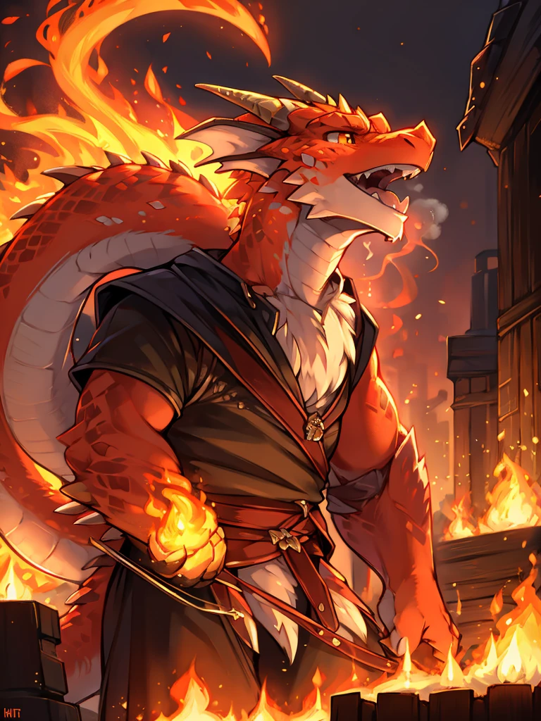 A fantastic atmosphere , dragon harf , fire breath , Five seconds before it actually erupts in flames