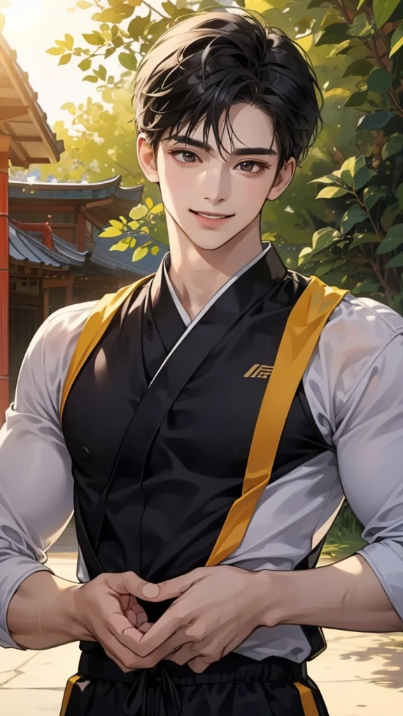 evening,1 boy、smile,太陽のようなsmile,whole body,Oriental、 Black haired boy,Sports、、looking at the camera、Real、Very popular、bright、Confident々、make