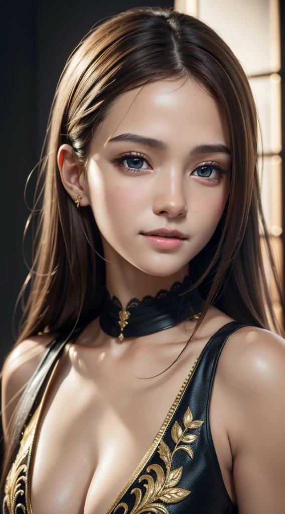 masterpiece, best quality, ultra-detailed, facing the camera head on, intricately detailed hyperdetailed, realistic, sharp features, highly detailed, sharp focus, perfect face, perfect face, perfect symmetrically perfect eyes, perfect full lips, flexible female form, cinematic, film light, hyper detailed, hyper realistic, masterpiece, atmospheric, high resolution, vibrant, dynamic studio lighting, nsfw, ((Dark background)), Sexy face, Facial expressions when receiving pleasure, open mouse, straight Bangs, Big breasts, Exposed cleavage, blue Eyes,black sweater,