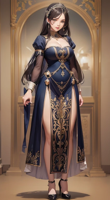 Royal sister full body photo (((Full and soft breasts,)))(((Huge breasts))) (((Cleavage))) (Perfect curvy figure),