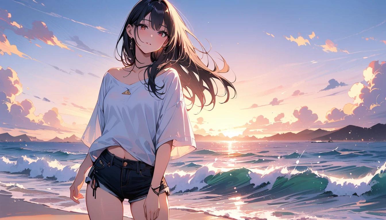 (masterpiece, Highest quality:1.2), 1 Girl, alone,Eyes open,Are you having fun,Tropical atmosphere,Ocean