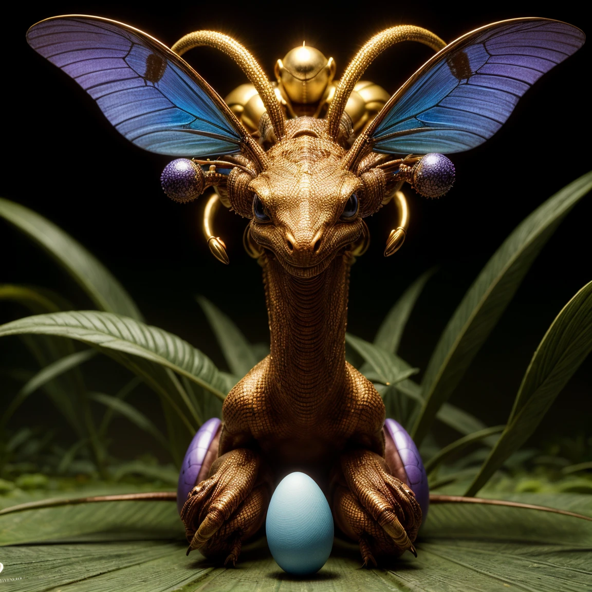 Highest quality, masterpiece, Ultra-high resolution, (Photo Real:1.4), Arafed Women, Are standing, A blue butterfly with a yellow crown on its head, Wayne Barlow concept art, Insect-like, Dugald Sutherland McCall, inspired Philippe Druillet, Philippe Druillet, Illumination,Very detailed, She has an iridescent membrane, Roger Dean, Mysterious insects, Wayne Barlow is、It detailed that the blue egg was sitting on a green plant., Exotic plants from alpha centauri, Exotic plants, alien flora and fauna, Mandel valve 3d, Mandel valve 3 d, 3d Mandel valve, alien flora, Mandel valve, Mandel valve architecture, Jim Barnes Style, Synthetic Mau, plant dragon cyborg, Ultra-detailed aliens