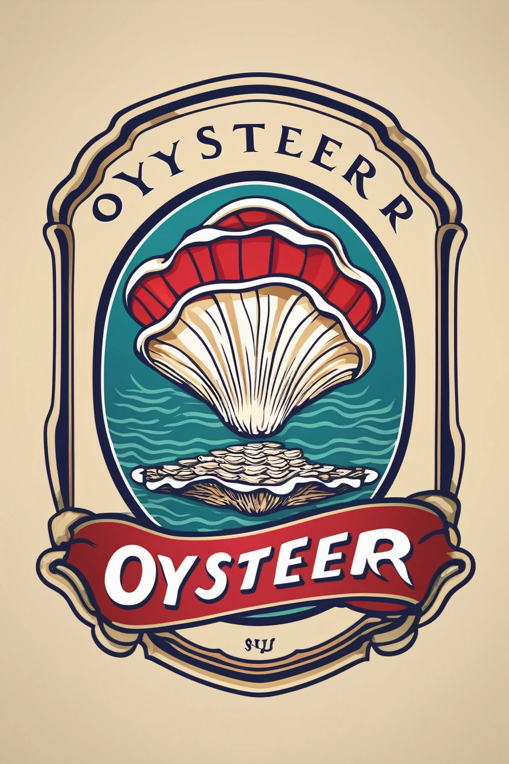 oyster restaurant logo, the logo represents a retro style oyster, simple logo with 3 color palette , nice color combination, the logo is classic simple and chic, the logo can be easily printed on caps or polo shirts. the logo inspires confidence and makes you want to taste oysters,