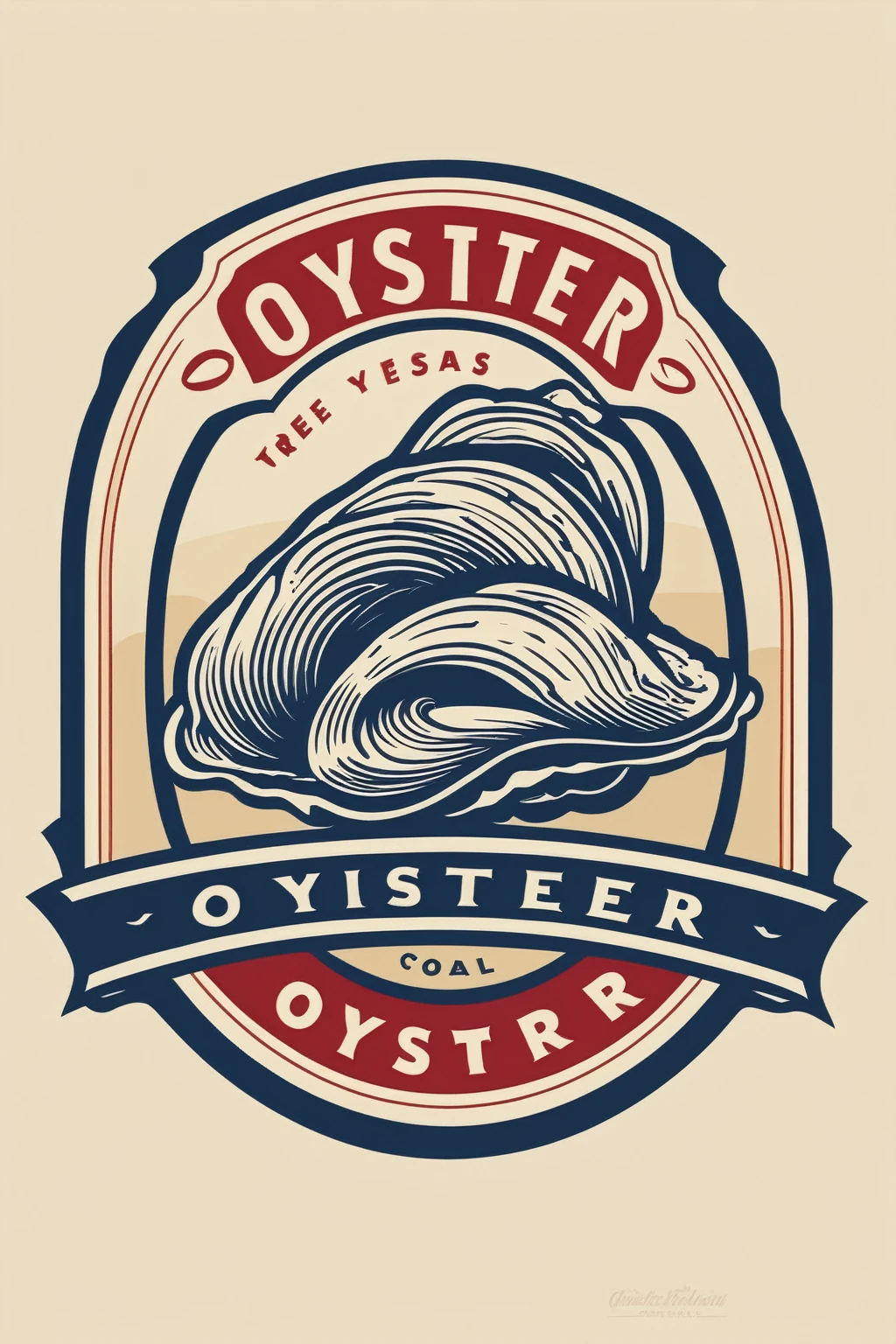 oyster restaurant logo, the logo represents a retro style oyster, simple logo with 3 color palette , nice color combination, the logo is classic simple and chic, the logo can be easily printed on caps or polo shirts. the logo inspires confidence and makes you want to taste oysters,