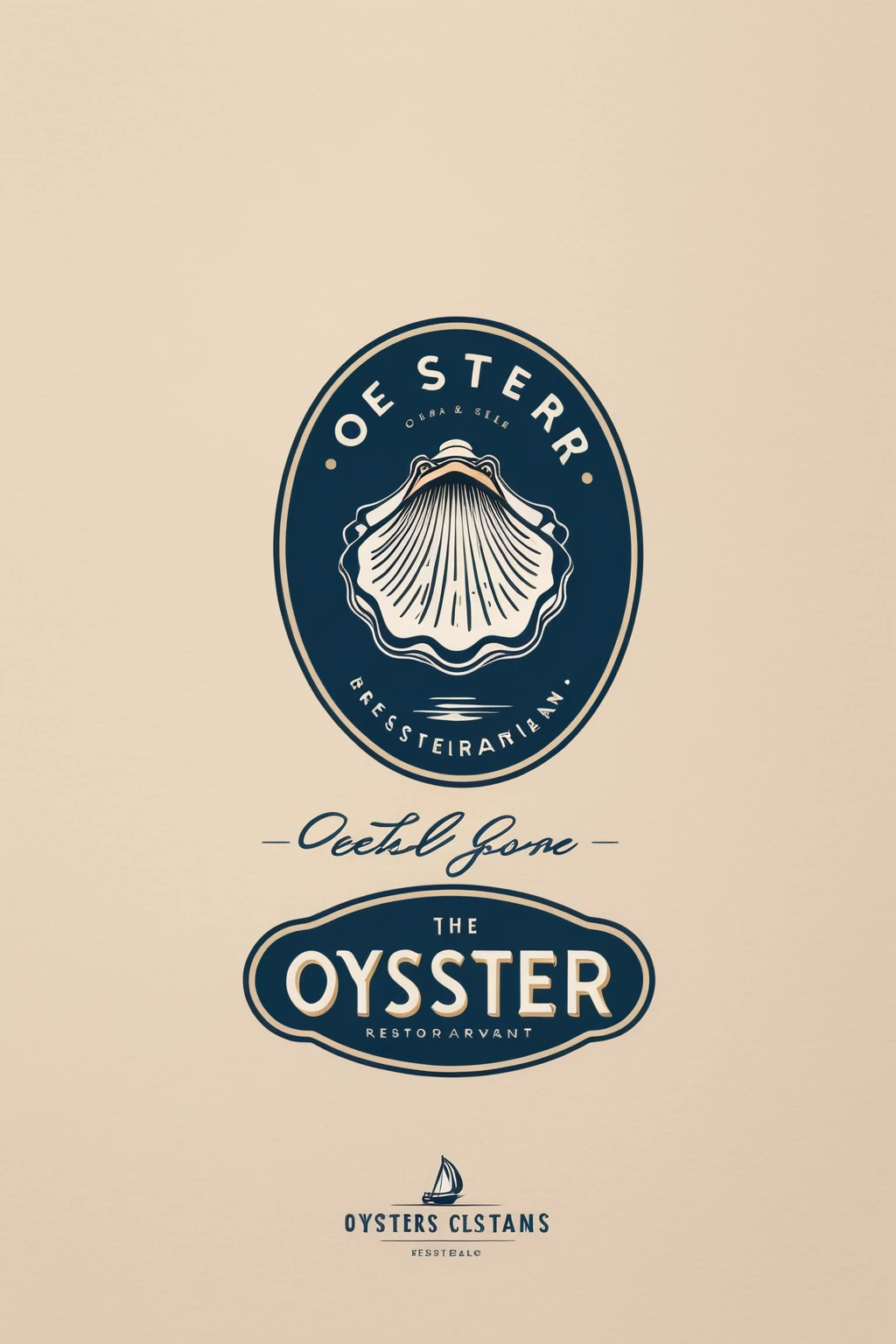 oyster restaurant logo, the logo represents a retro style oyster, simple logo with 3 color palette , nice color combination, the logo is classic simple and chic, the logo can be easily printed on caps or polo shirts. the logo inspires confidence and makes you want to taste oysters,