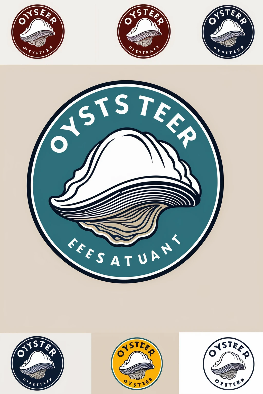 oyster restaurant logo, the logo represents a retro style oyster, simple logo with 3 color palette , nice color combination, the logo is classic simple and chic, the logo can be easily printed on caps or polo shirts. the logo inspires confidence and makes you want to taste oysters,