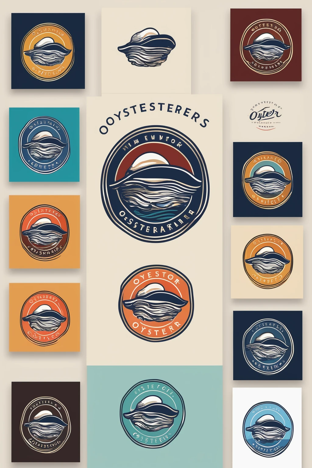 oyster restaurant logo, the logo represents a retro style oyster, simple logo with 3 color palette , nice color combination, the logo is classic simple and chic, the logo can be easily printed on caps or polo shirts. the logo inspires confidence and makes you want to taste oysters,