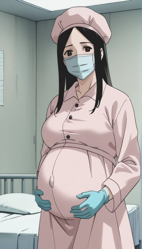 score_9,  score_8_up, score_7_up, source_anime, raw image, masterpiece, highest quality, natural light, patient room background, kasuganoray, good shape, pale skin, shy eyes, big breasts, scrubs, surgical mask, bouffant cap, long sleeve isolation gown,
1girl, pregnant, solo, rubber gloves, looking down, furrowed brow, hospital bed, standing, even though she's pregnant she has a good figure, 