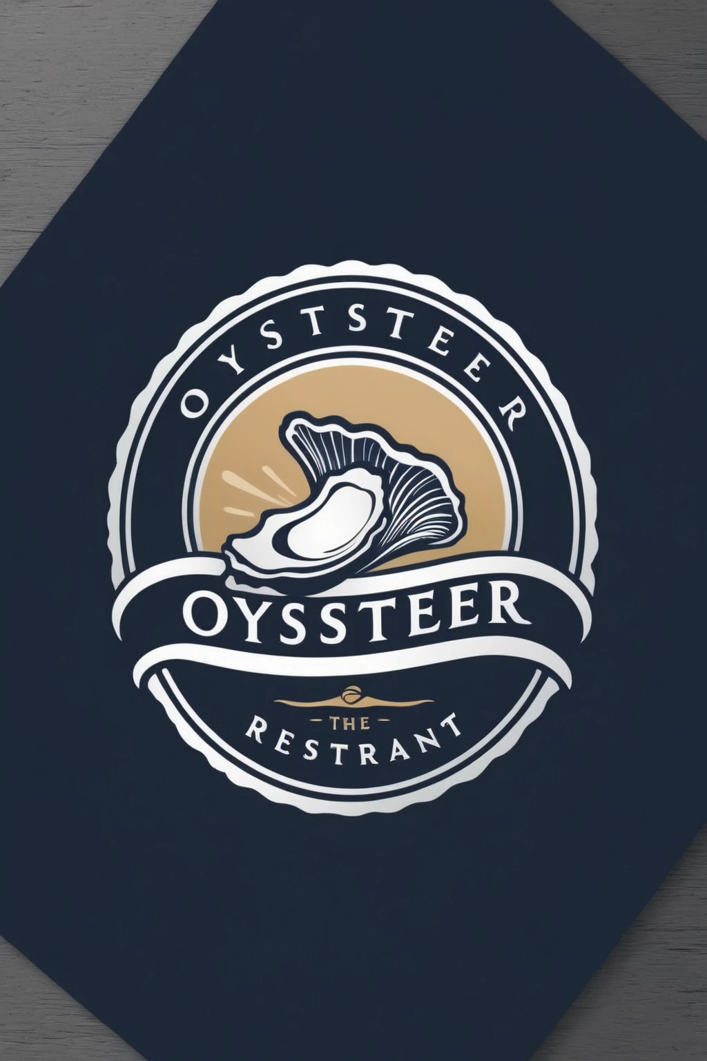 oyster restaurant logo, the logo represents a retro style oyster, simple logo with 3 color palette , nice color combination, the logo is classic simple and chic, the logo can be easily printed on caps or polo shirts. the logo inspires confidence and makes you want to taste oysters,