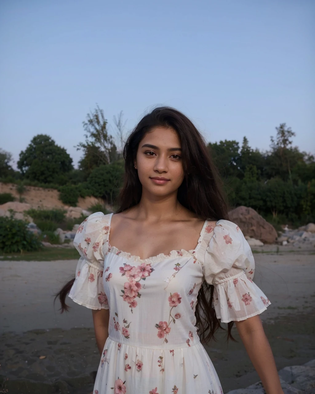 Beautiful ,23 years young Indian girl healthy, ,8k,realistic, raw photo,dark brown hair,fair skin, indian,long hair,clear facial features,, very detailed, 23years old, innocent face, natural wavy hair, high resolution, masterpiece, best quality, intricate details, highly detailed, sharp focus, detailed skin, realistic skin texture, texture, detailed eyes, professional, 4k, charming smile, shot on Canon, 85mm, shallow depth of field, kodak vision color, perfect fit body, extremely detailed, foto_\(ultra\), photorealistic, realistic, post-processing, maximum detail, roughness, real life, ultra realistic, photorealism, photography, 8k uhd, photography with bindi