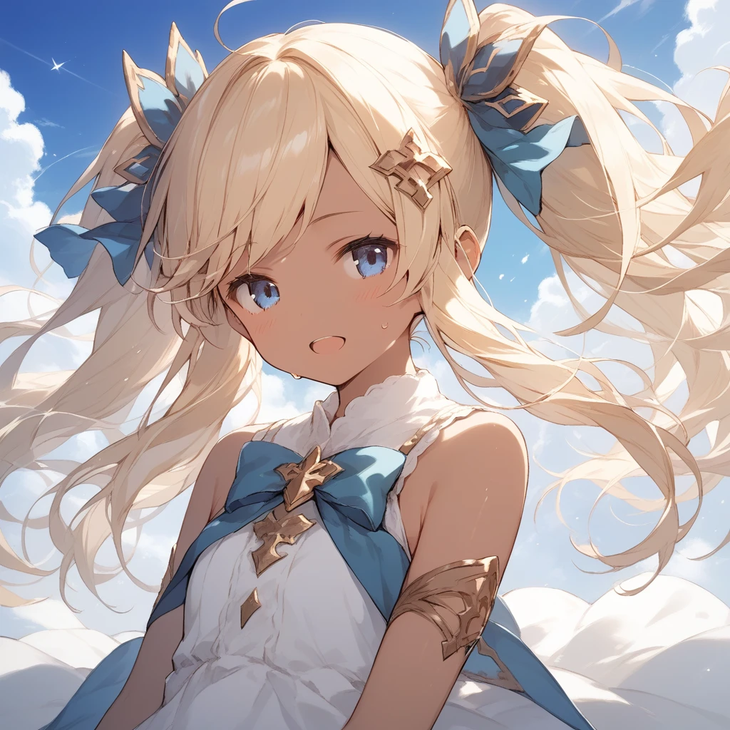score_9, score_8_up, score_7_up, source_anime, best quality, masterpiece, official art, absurdres, highres, ultra-detailed,waifu2x,Collection: Slice of Life,break,1girl, io \(granblue fantasy\), (dark-skinned female), blonde hair, swept bangs, blue eyes,gradient hair, hair ornament, long hair, flat chest, thighhighs, twintails, sweat, open mouth, sleepily,  outdoors, wind,break,(clear line illustration:1.2), super detailed skin,very high resolution, very aesthetic, Best sexual lighting powered by famous artist, 8k,cute picture,beauty illustration,photoshop_(medium),,(Detailed Lighting),best anime 8k konachan wallpaper, pixiv contest winner, 