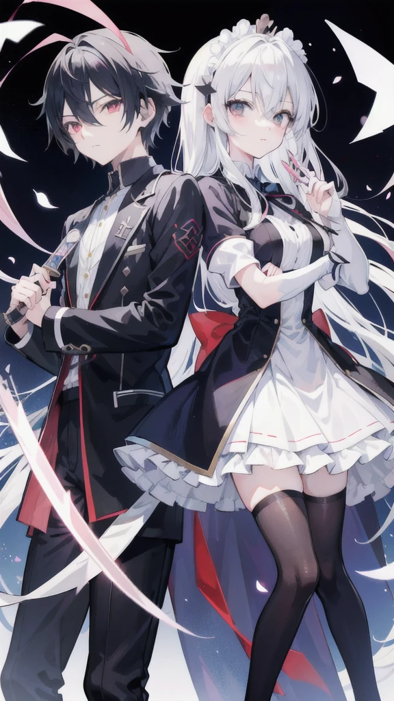 Anime boy and girl in black and white costumes holding swords, gapmoe Yandere, Yandere, I deny that, Photo of a-1, Yandere. expensive, 2b ..., 2b, Anime Cover, gapmoe Yandere grimdark, Sakimi-chan&frank franzzeta, by Okumura Togyu, anime key visual of elegant