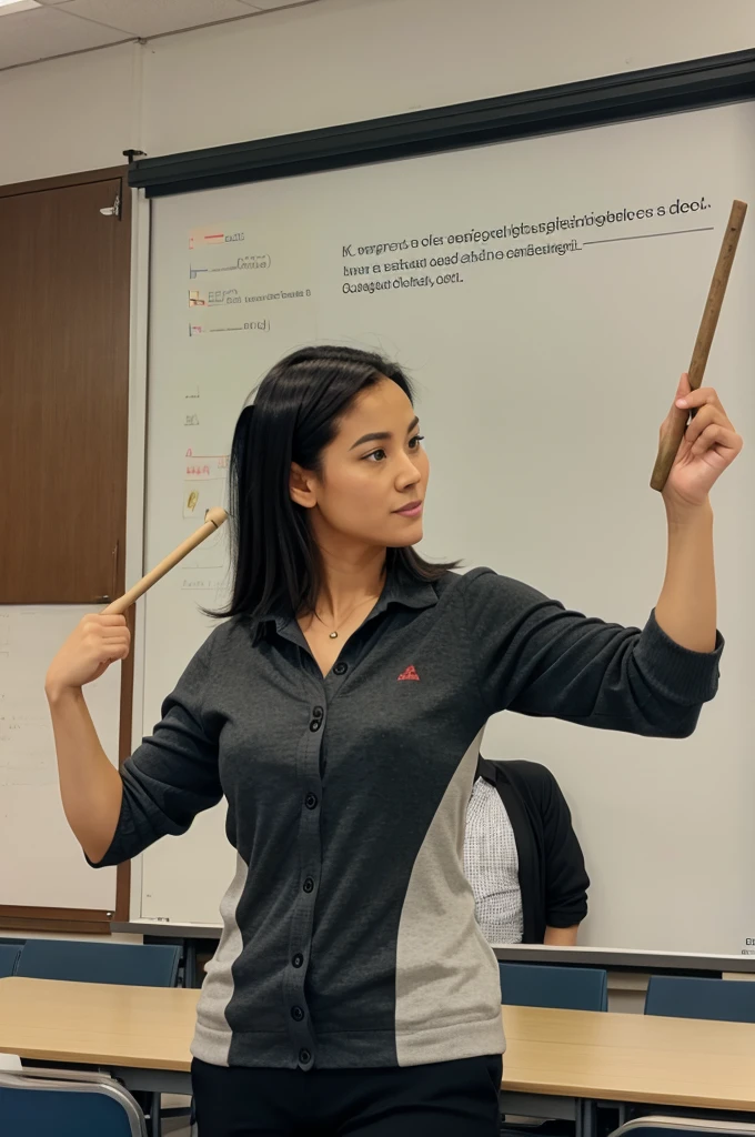 Lecturer teaching with a stick
