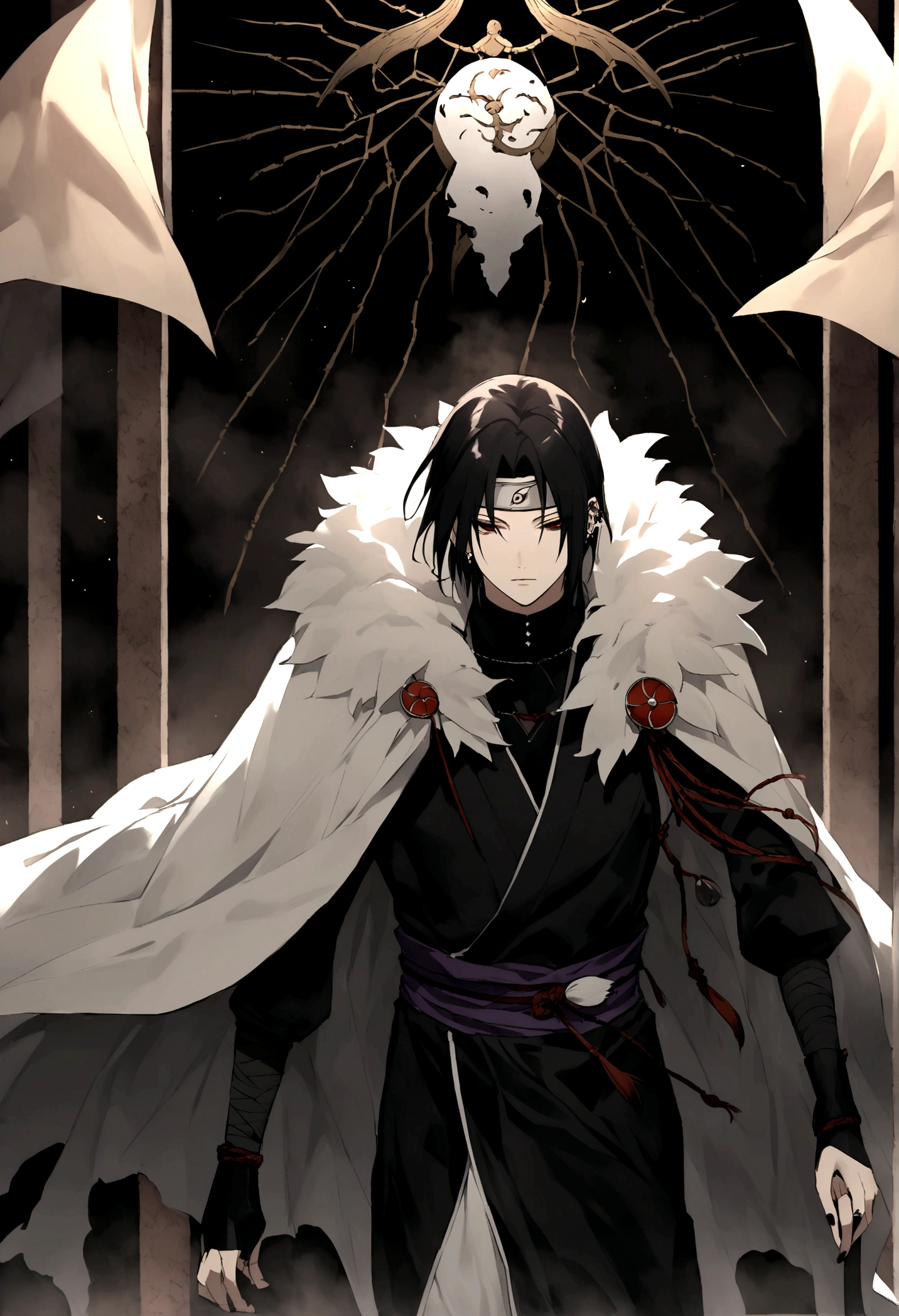 Enter the mysterious world of Uchiha Itachi, A mysterious and complex character. Wearing an iconic cape, Darkness seems to hang over him., It hints at the shadows of his past and the weight of his sacrifices.. His piercing gaze speaks of deep wisdom and sadness., It reflects the burden he carries as a ninja with a checkered past.. As a member of the renowned Uchiha clan, Itachi's presence exudes a blend of strength and restraint., The embodiment of family tradition and tragic history. His clothing features the distinctive Uchiha symbol, A reminder of his legacy and journey. In this depiction, Itachi appears as a terrifying and mysterious figure., He captivates the audience with his calm demeanor and puzzling expression.. His character is a tapestry of contradictions, A mix of dark and light, Strengths and Weaknesses, A fascinating and multifaceted figure in the ninja world.. Immerse yourself in the mystery of Uchiha Itachi, Shadow and light dance on his face, Revealing just a small part of the complex tapestry that is his story. Explore the depths of his character and the legacy he left behind, In the ever-evolving world of ninjutsu and ninjutsu combat、Walking the fine line between darkness and salvation. Leaf Village symbol headband, The bottom of the band is metal.、It has black leather.
