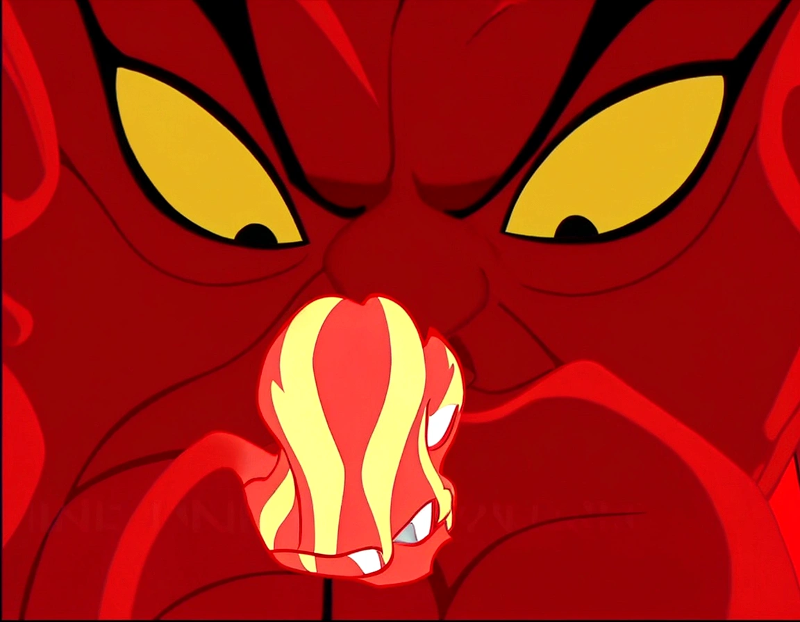 a close up of a cartoon demon with yellow eyes and a red nose, villain wearing a red oni mask, oni, evil looking, cinnabar, oni horns, cacodemon, devil, devious evil expression, mustafar, fire demon, oni mask, evil god, satoshi - kon, giesha demon, menacing look, devilman