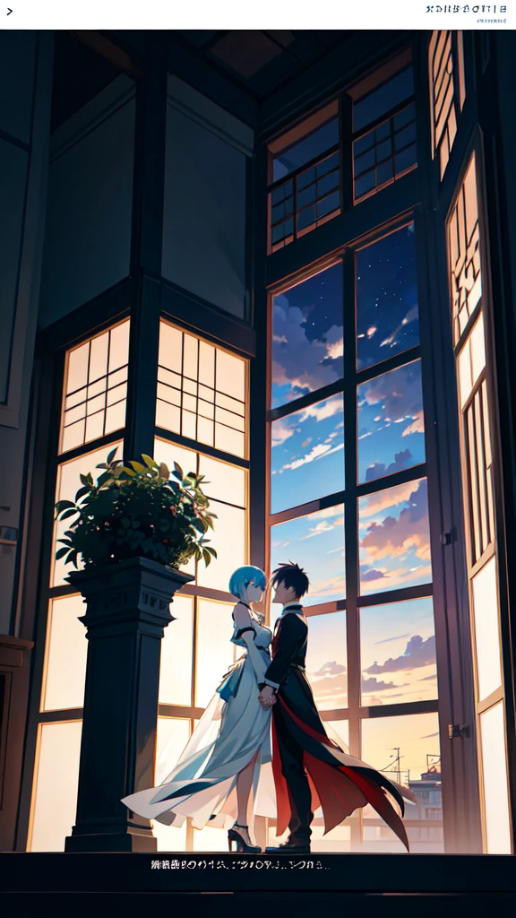 anime couple standing on balcony looking at the sky, a picture by Shinoda Toko, trending on pixiv, neo-romanticism, anime land of the lustrous, tokyo ghoul, anime key visual concept art of, anime key art, official anime artwork, light novel cover art, anime cover, anime key visual concept, atmospheric anime, detailed key anime art