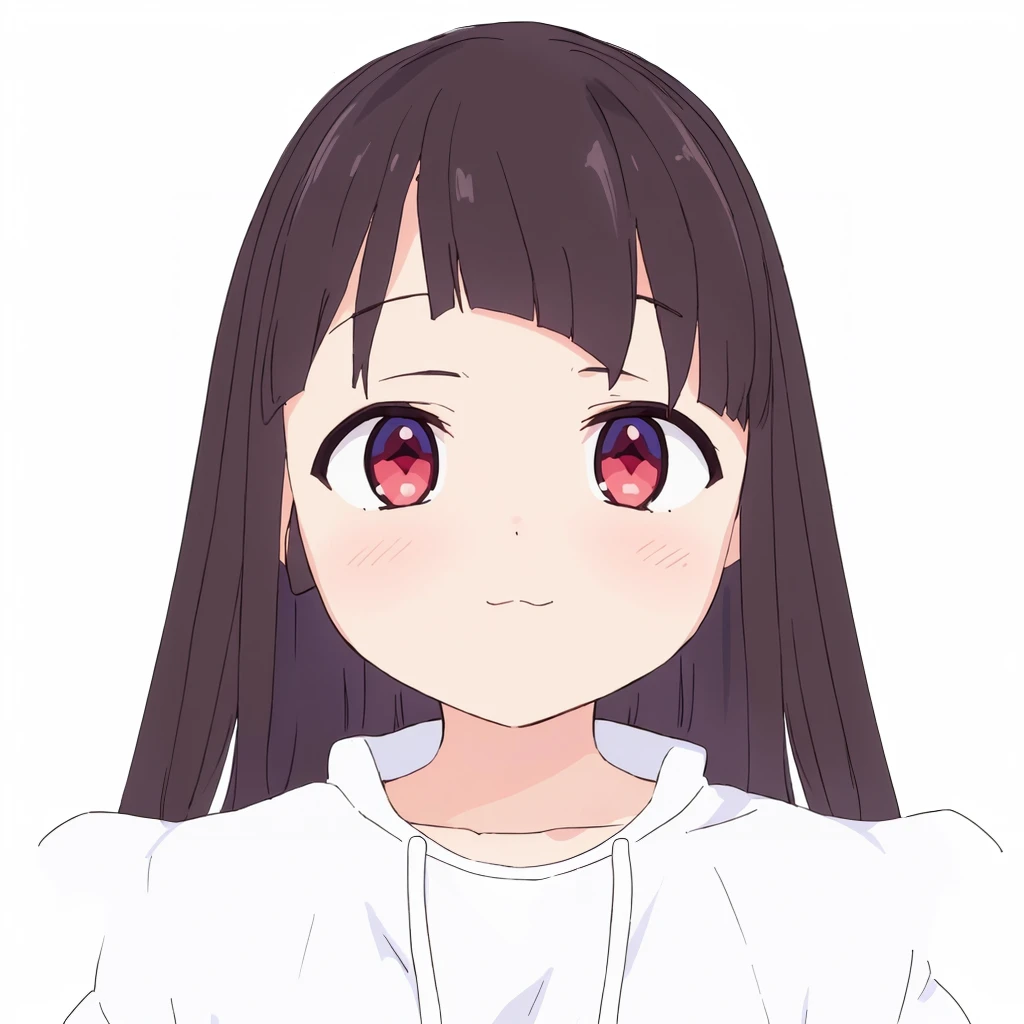 anime girl with simple hair and red eyes in white shirt, anime moe artstyle, anime visual of a cute girl, cute natural anime face, an anime girl, detailed anime soft face, perfect anime face, young anime girl, flat anime style shading, cute anime face, extremely cute anime girl face, (anime girl), anime style , (((simple hair)))