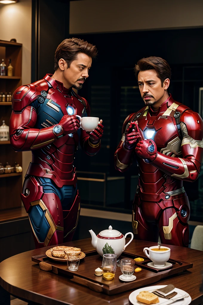 Iron man and Captain America drinking tea