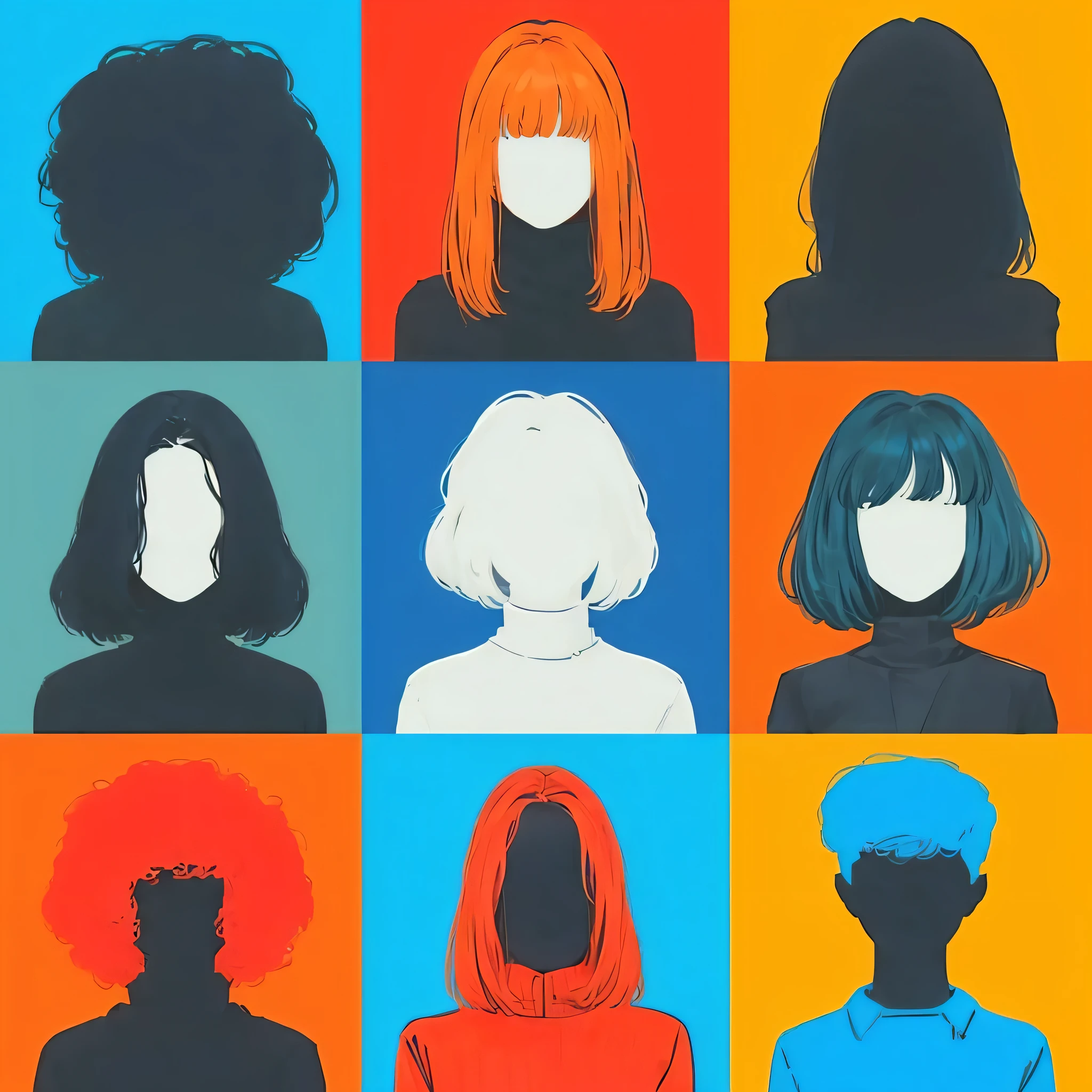 white background flat art illustration nine portraits icons simple with circle behind