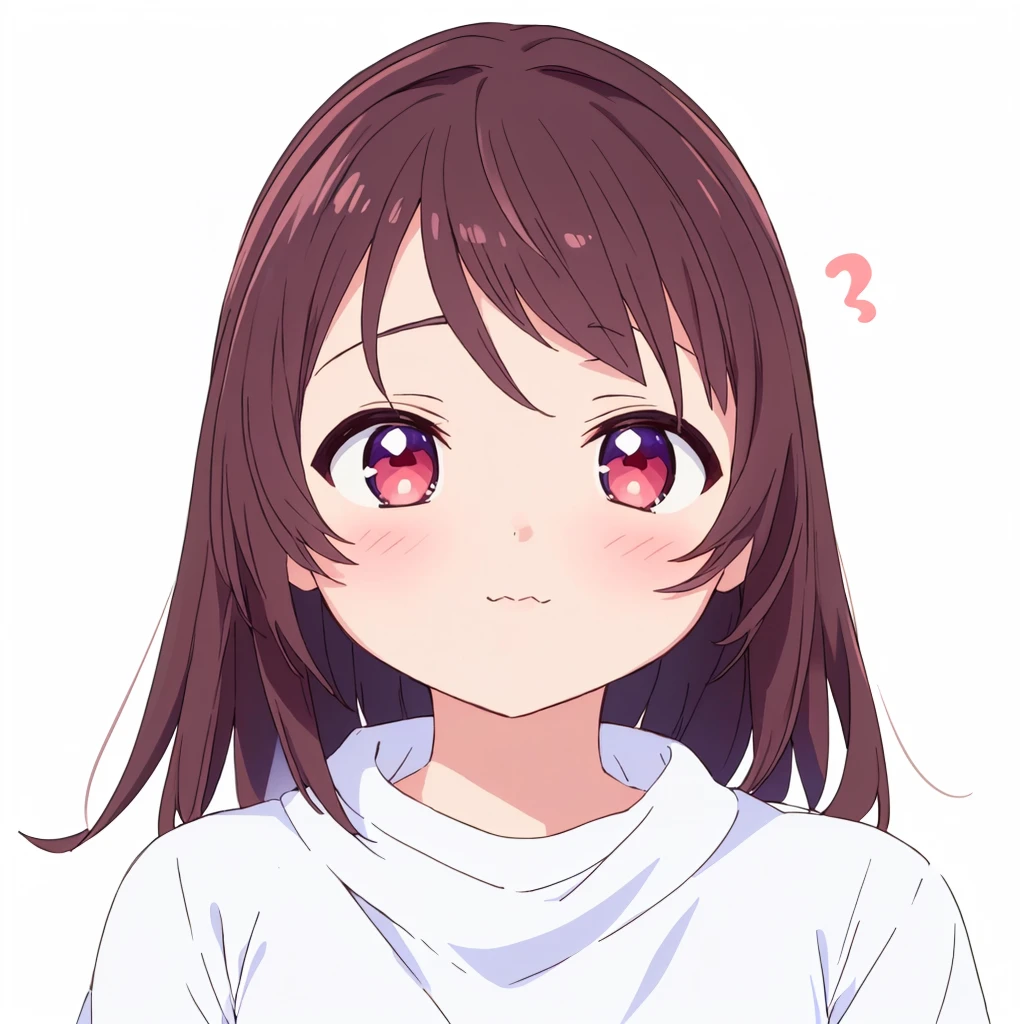 anime girl with simple hair and red eyes in white shirt, anime moe artstyle, anime visual of a cute girl, cute natural anime face, an anime girl, detailed anime soft face, perfect anime face, young anime girl, flat anime style shading, cute anime face, extremely cute anime girl face, (anime girl), anime style , (((simple hair)))