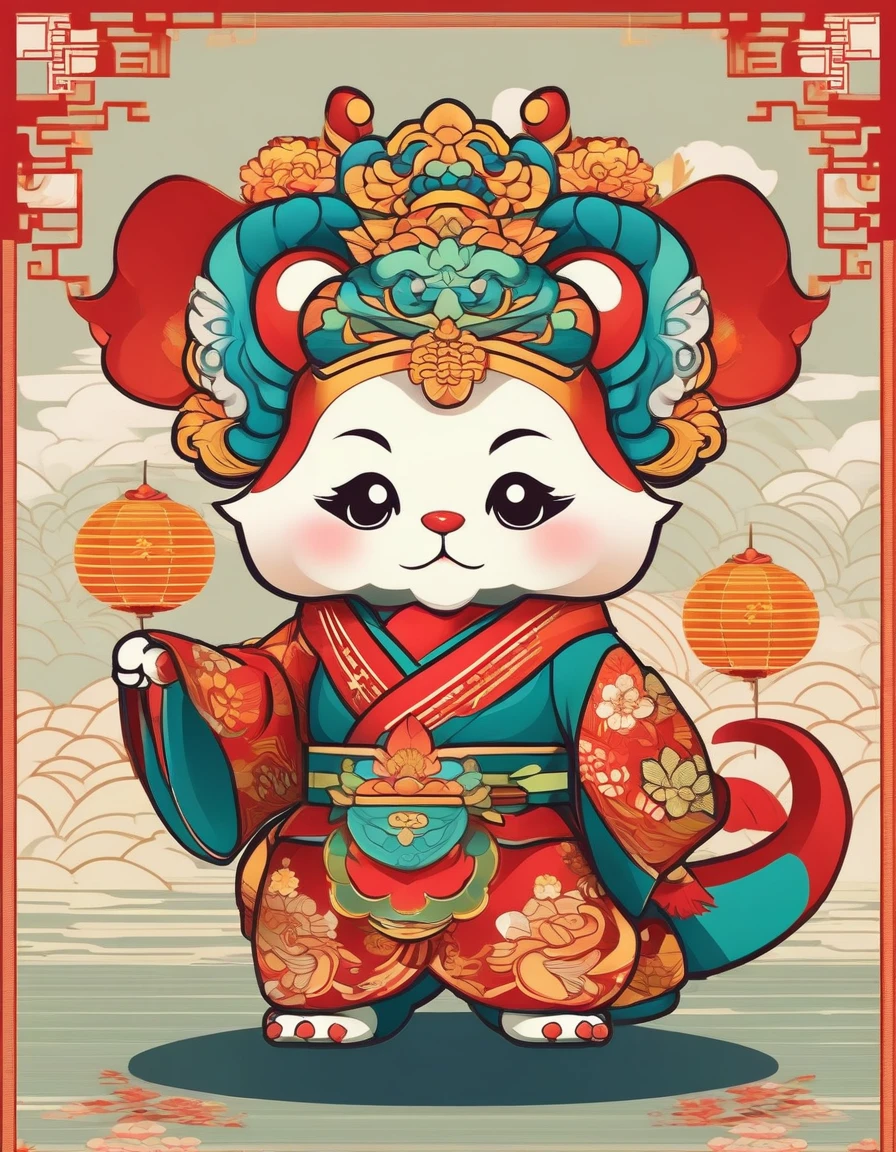 Japanese retro color scheme, A cute standing Pixiu