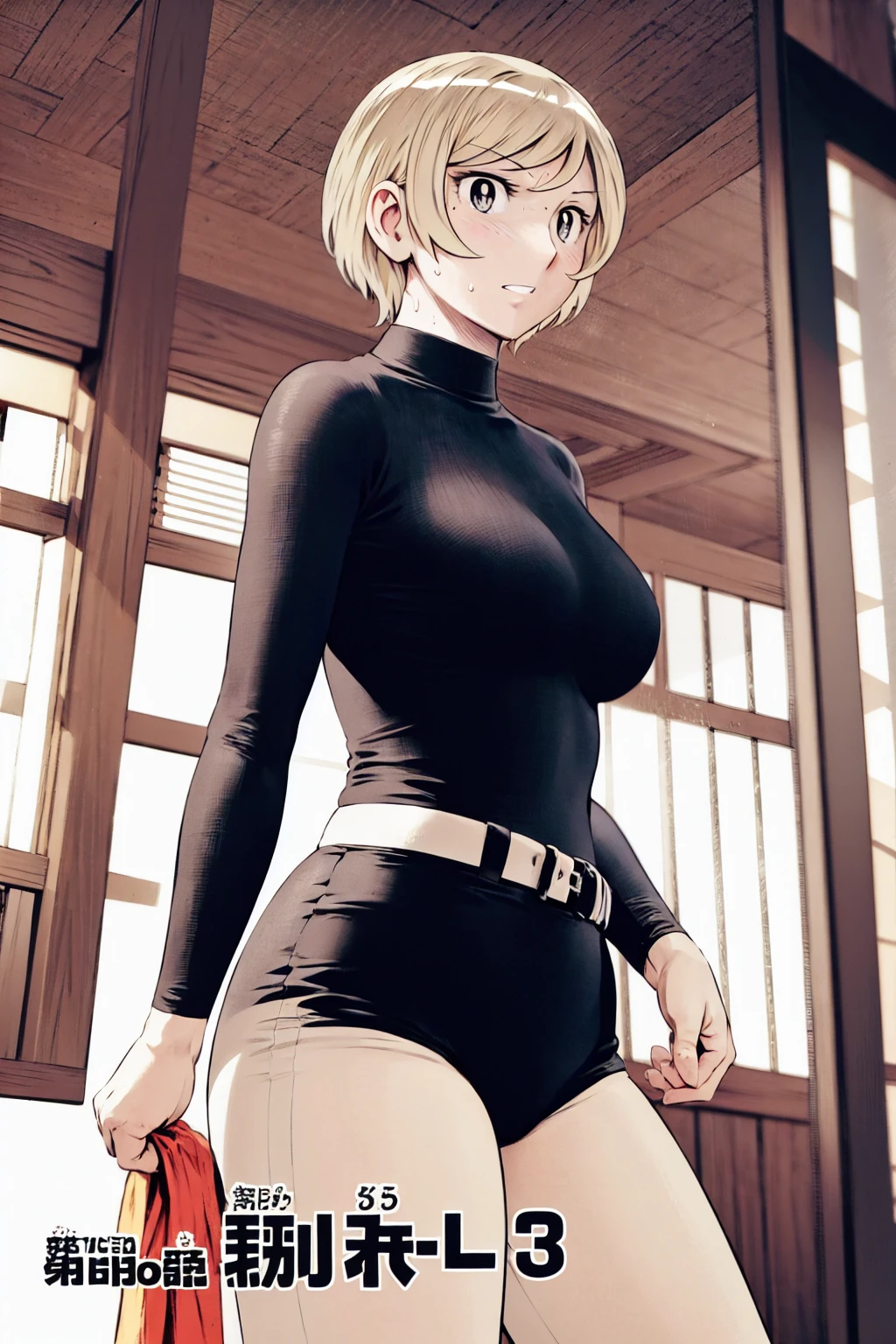 (masterpiece, best quality:1.2),((photoreal:1.1)),perfect anatomy,((solo:1.5)), ((alone)),((1 middle age woman:1.5)),perfect eyes,Mitsuki Bakugo, ((looking at viewer:1.4)),((horizontal angle)),((straight-on)),((view from front:1.4)),shooting from front,lighting from front,((small breasts:1.4)),(sagging small breasts:1.2),((Piutuary small breasts:1.2)),(muscular:1.2),((do not hide your crotch:1.4)),((cod lips)),((squatting:1.3)),((spreading your legs wide:1.3)),(holding your head high),((hands on your hip bone:1.4)),extremely delicate and beautiful,(gold hair),((spiky hair:1.2)),((bare legs:1.4)),((bare arms:1.4)),((bare shoulders)),BREAK ((navy long dress:1.2)),high heel,halterneck dress,sleeveless dress