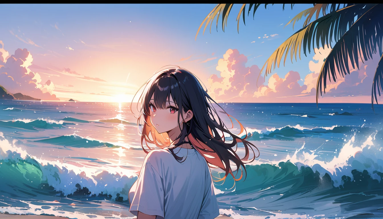 (masterpiece, Highest quality:1.2), 1 Girl, alone,Eyes open,Are you having fun,Tropical atmosphere,Ocean