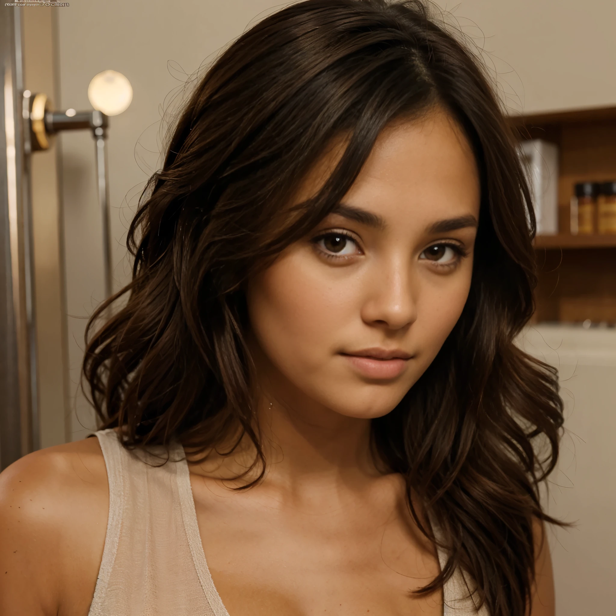 brune, tanned, Brown eyes, from front shot