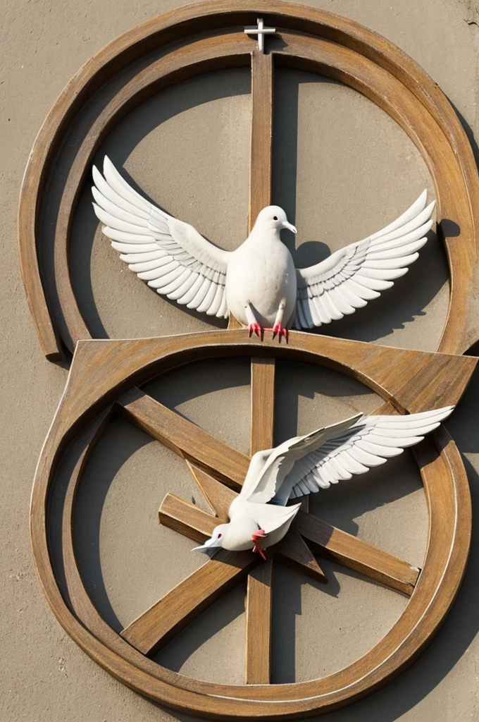 Make a symbol that combines a dove (representing the Holy Spirit), a cross (representing Jesus), and a circle or triangle (representing the unity and trinity of God)