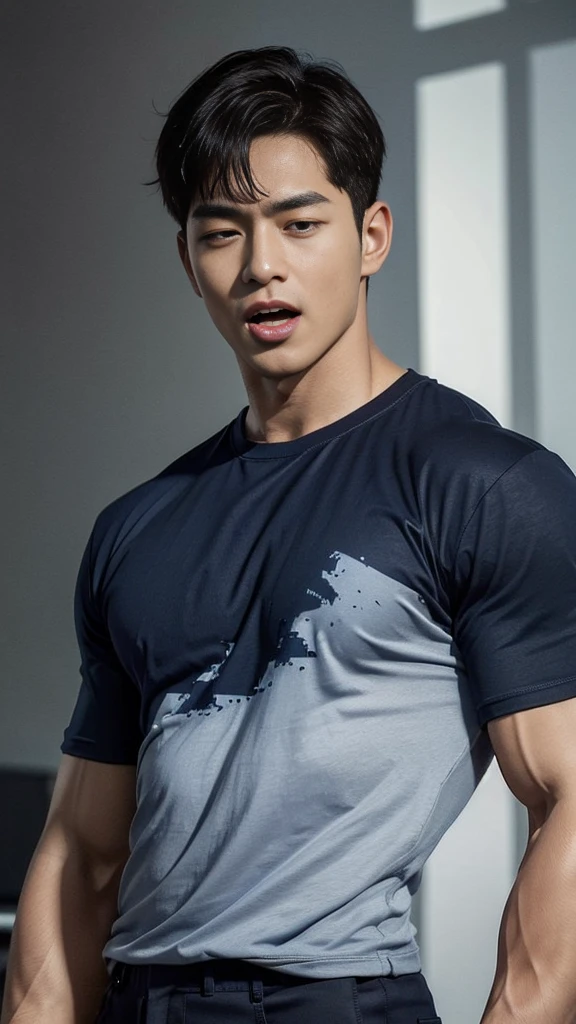 messy short hair, masterpiece, The Highest Quality, 1 male, adult,hansome, tall muscular man, broad shoulders, finely detailed eyes and detailed face, extremely detailed CG unity 8k wallpaper, complicated detail, extremely short hair, undercutting, in the middle of a fight, colorful flame effect, very strong, wrath, battle action, dynamic angle, fighter aircraft、, A strong, 最高の比率4本の指と1本の親指, depth offield