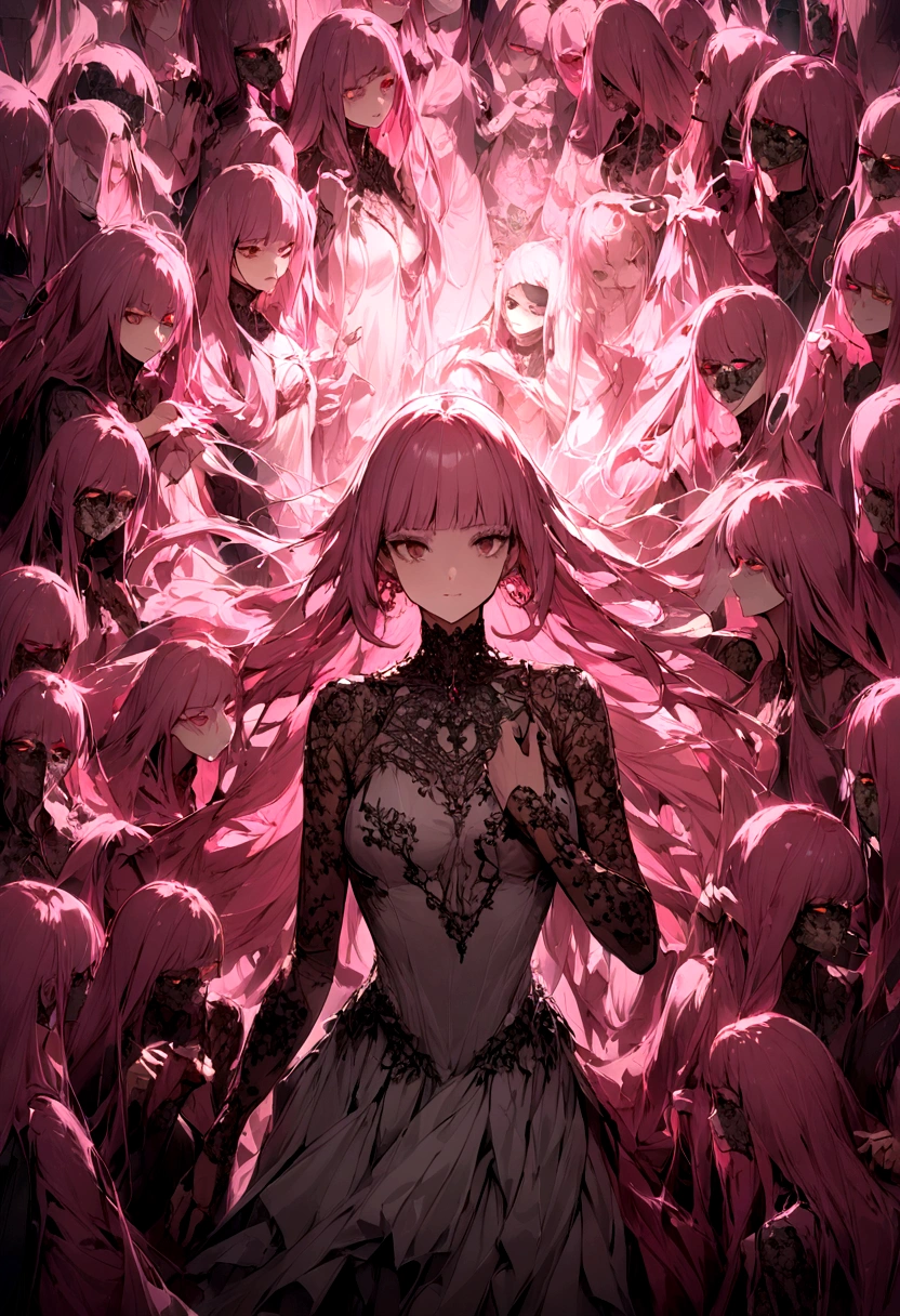 Surrounded by stalkers、Pink Hair Woman、Face of fear