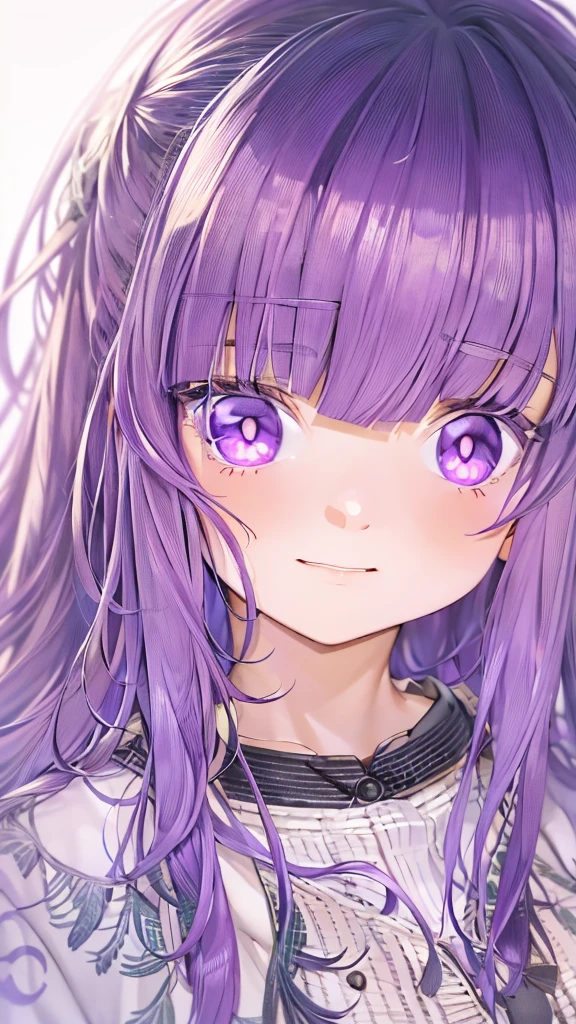 kawaii girl,Fern, Long Hair, bangs, (Purple eyes:1.1), Purple Hair, Side Lock, blunt bangs, (Bright Eyes:1.5), Half Up,Big breast, (score_9, score_8_up:1.1), score_7_up,