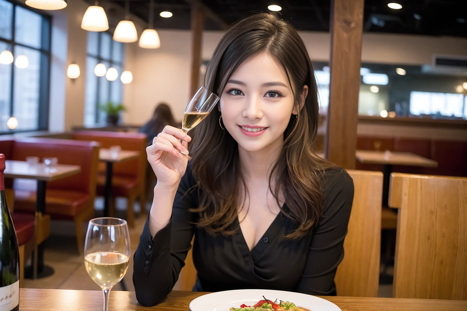 ((Highest quality、8K、masterpiece:1.3))、cute、slimカップル、modelカップル、(Realistic, Intricate details:1.2), full-course dinner、Wine Party、Amazing view of the sunset sky and clouds、A bright smile、The wonderfulness of smile、Bright image、The beauty of wine, Beautiful Face, blue eyes, The light shines on your face, Blushing, short hair,Bright Face、 (Age 37), Age 34, red wine 、Appetizers、Italian food、Wine bottle、Champagne、sparkling wine、Two beauties、Brown Hair、Shortcuts、Long sleeve shirt、dress、Beautiful woman 1, (slimな顔), (The body is slim), (Brown Hair), (Shortcuts), cheeks turn a little red,Attractive beauty、restaurant, In a prominent place (From the waist up) Nova Frog Style, actress, model, Upper Body, White wine, slim, wine glass, 中央に置かれたwine glass, smile, (smile: 1.15), Beautiful fine grain, Depth f/2,saturation, High Contrast, Strong light and shadow,Moist Body:1.5、3D texture、Delicate eyes、Brown Hair、The hair is very shiny、