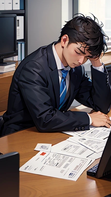 Man working in office、Tired look、

