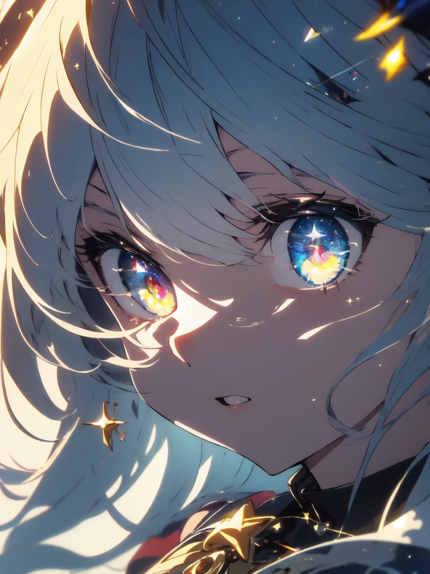 ((最high quality、masterpiece、Familiar、high quality))、(Shining Eyes)、Cute Anime Girl, Face close-up、Beautiful anime art 、perch、Star-studded