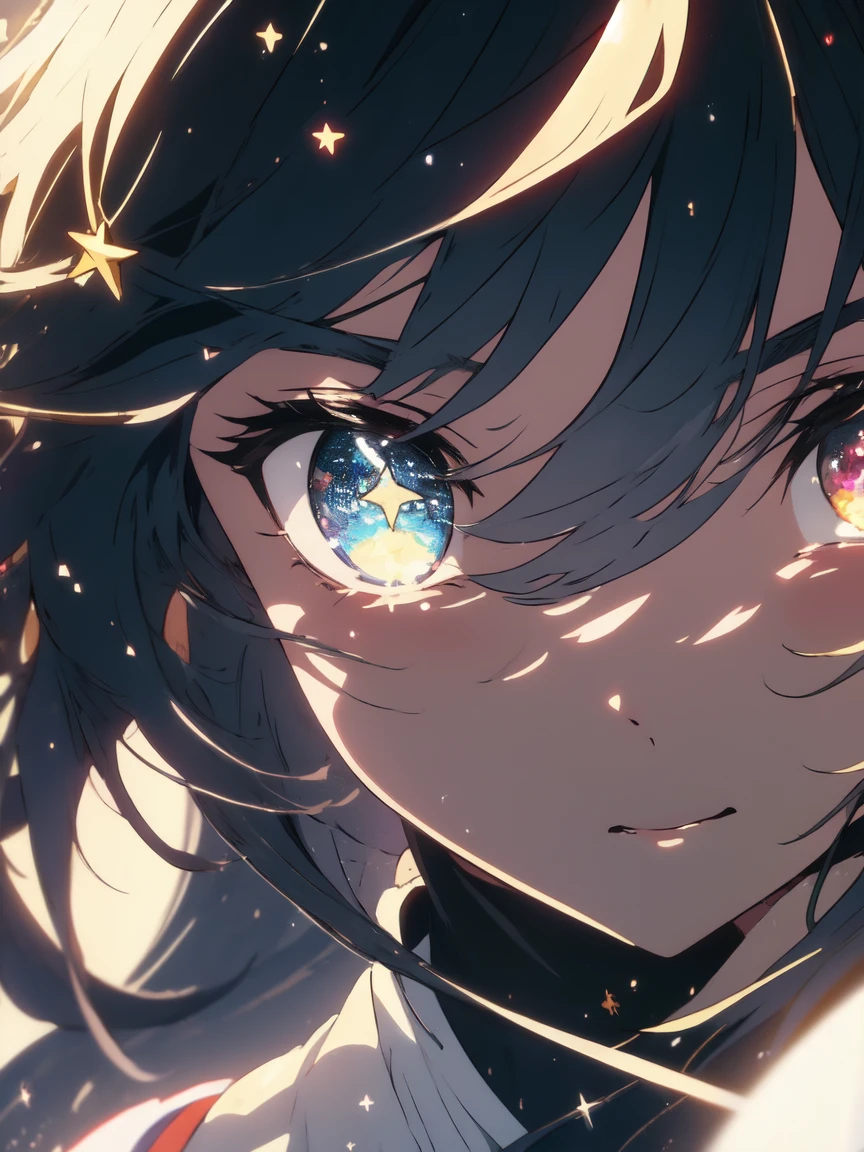 ((最high quality、masterpiece、Familiar、high quality))、(Shining Eyes)、Cute Anime Girl, Face close-up、Beautiful anime art 、perch、Star-studded