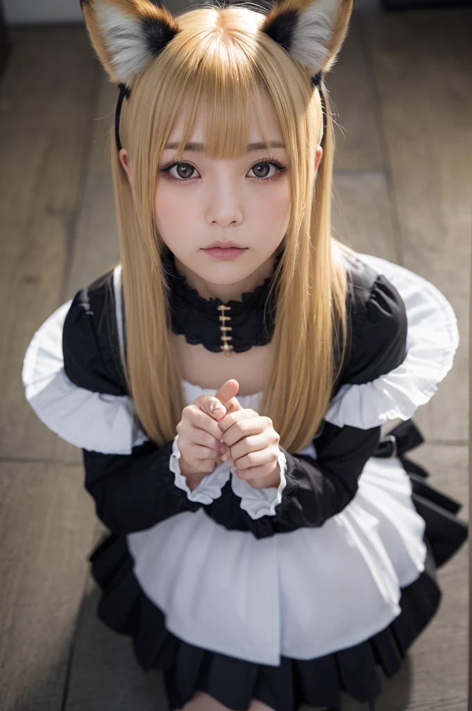 (Highest quality:1.2),32k HDR,High resolution,(20-year-old woman),(Ultra Wide Angle),(View from above:1.2),((Glaring at the camera)),(Japanese women),(Blonde),Flat bangs,Dark Room,Medium chest,Squat with your feet apart,Show off your crotch,両腕をhandcuffsで繋がれている,((handcuffs)),Detailed face,High quality eyes,Keep your eyes focused,Nose and mouth,Face Focus,Super Face close-up gentle and charming Chinese beautiful woman, 繊細でセクシーなLock骨,Small Nose, Focus on the face, Face close-up, 薄Dark Room,ruins,Embarrassed, moist eyes,Sad expression,Looking into the camera,Very beautiful eyes,Flat Chest,Tragic,A fleeting expression,,((Gothic Lolita)),((Constraints)),((Lock)),((Plate at your feet,Dog food dish)),((Staring straight ahead)),((Fox ears on head)),((Fox&#39;s Tail)),((short hair,Shaggy,Bob,long)),(Red Hair,Brown Hair,Black Hair,Silver),(uniform),((Dark eyeliner)),((Slanted Eyes)),((Big eyes)),((Hands)),((Women who are kept)),((Pets)),
