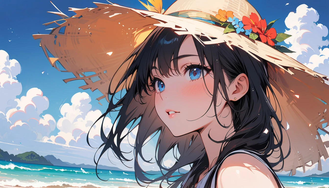 (masterpiece, Highest quality:1.2), 1 Girl, alone,Eyes open,Are you having fun,Tropical atmosphere,Ocean