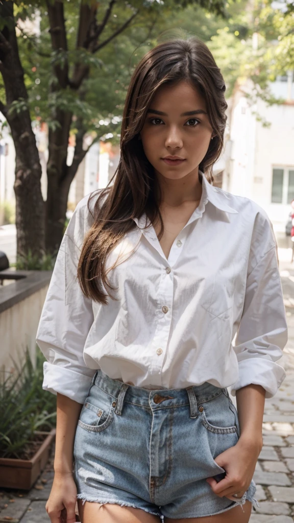 girl wearing only white shirt