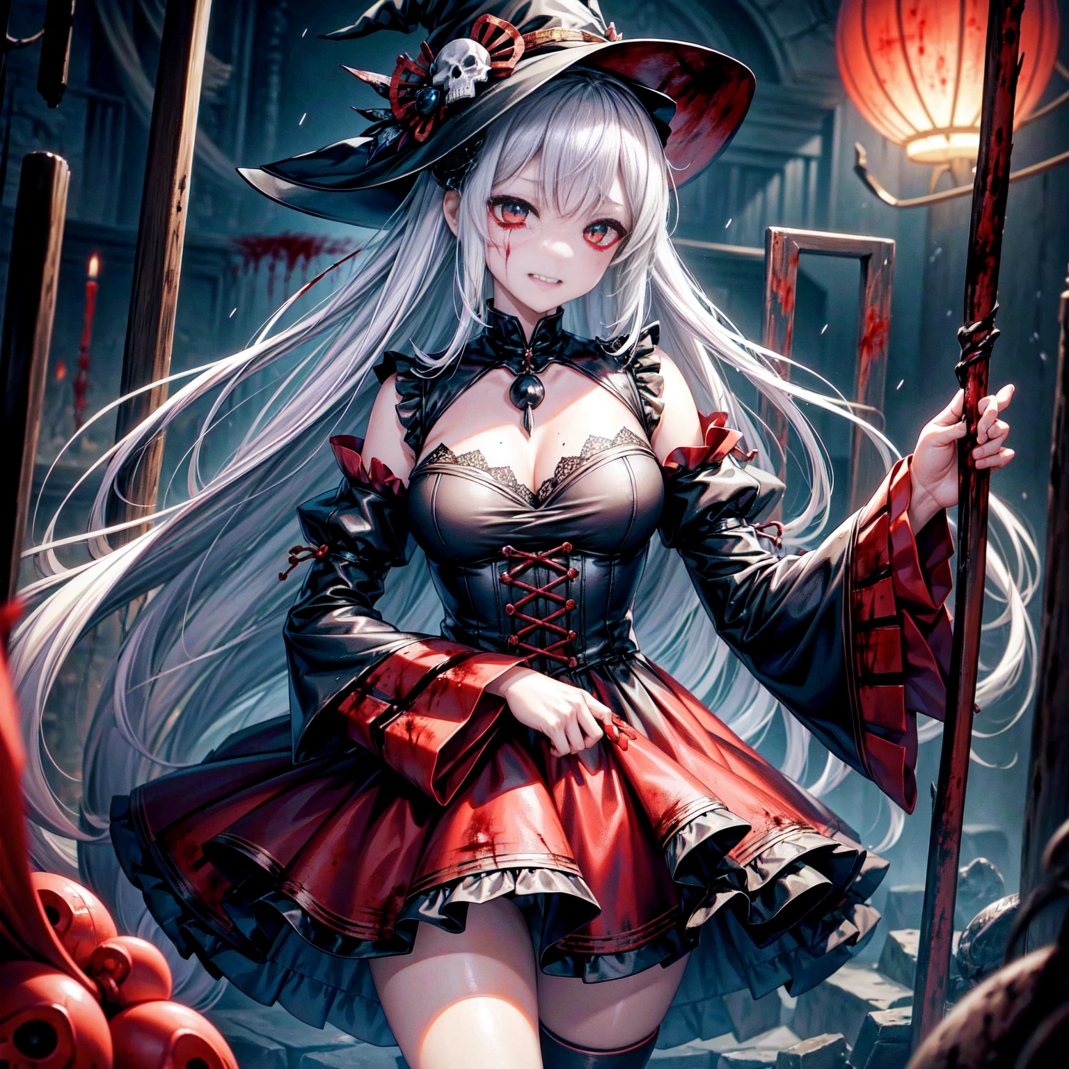 Swarms of Dark Monsterultiple skulls on the ground、周囲に複数のzombie、死んだ腐ったBloodに飢えた邪悪なzombie, Girl Venom, 黒い共to be bornto be born物が付着している, Bloodまみれの, Evil look, Psychopathic, Torn clothes, Torn Costume, sexy, reveal, Combat Stance, Very detailed, Vibrant appearance, Creative Action, Very detailed, Imaginative, Sensual, Voluntary, all breasts, sexy, reveal, Highest quality, skinの質感, Intricate details, (Highest quality, masterpiece, 超High resolution), (8k wallpaper, High resolution, High resolution, to be born), (credibility: 1.4), (whole bodyショット), One Girl, ((Anime Girls)),,(Bloodしぶき:1.6), ((Fantasy Witch Costume)), ((Flowing white hair)), ,(Bloodしぶき:1.6),Female curves, Large Breasts, Thick thighs, sexyな平らなお腹, 完璧なhand, 完璧なアニメのface, ((dark ta dress)), Are standing, ((邪悪な笑face)), ,(Bloodしぶき:1.6),Victorian cities, gaslight, Steam circulates, Moonlight Illumination, night間照明, A sky filled with stars and galaxies,(Bloodしぶき:1.6),アニメzombie魔女デザイン, ねじれた笑face、Bloodまみれの、頭からの出Blood、Bloodしぶき、,(Bloodしぶき:1.6),Crossbones, skull, Streetwear Design, protector, Horror Style, Full Design, Huge breasts, Very detailed, Realistic, Dark fantasy, Gloomy atmosphere, Intricate details, Crazy Smile, 狂ったeye, A cute and stylish hair band,(masterpiece:1.2, Highest quality), Scary atmosphere、Distorted facial expressions、Horror Art、Bloodの雨、Bloodを流す、Bloodしぶき,(Bloodしぶき:1.6),悪魔のeye、greenいeye、scar、火scar、whole body、Torn hair of a woman dressed in slave clothing、(Long Hair)、(eyeにかかる長さの前髪)、Black Hair、(((eyeの下のクマ)))、green白いskin、Feeling unwell、Pathological、邪悪な笑face、狂ったeye、(Grin)Dramatic makeup,Create mixed media art、,Horror 1 Girl, Open_mouth, , green_eye, Blood, Tilt_red_skin, Injury, Blood_In addition_face, Bandaged_arm, Blood_In addition_zombie, Blood_In addition_hand , Open your eyelids wide, The trend is all, mouthを大きくOpen, mouthを開けてteethをむき出しにする,獣のような鋭いteeth, Wide lips, 非常に広いmouth, Vermilion cheeks, blonde, ,(Bloodしぶき:1.6),Princess Cut, Ribbon hair ornament, brooch, Otaku Room, Well-built body, Nice body, Ample breasts, Thick body,eyeを大きく開いて、Scary atmosphere、Distorted facial expressions、ねじれた笑face、Bloodまみれの、頭からの出Blood、Bloodしぶき、whole body、,(Bloodしぶき:1.6),Long Hair、Long bangs、Well-built,Broad shoulders,I focus,(face),Messy Hair,いeye,(光るeye),green信号,笑face,big 笑face,teeth,psycho 笑face,gesugao,Dark city background,darkness,night,(close),良いeye, 良いteeth,サディスティックな笑face,,all,光沢のあるskin,詳細なface,Beautiful body, mouthからの白い息 Luxurious lace long gloves、A charming Western alley、Gothic architecture、Western architecture、Fantasy World、