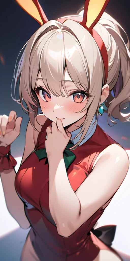 ((Highest quality、、masterpiece:1.3)), Upper Body、Long legs、Sharp focus:1.2, Beautiful woman with perfect figure:1.4、(Smiling:1.2), double eyelid、30-year-old female、Sexy pose、((((Close your mouth、One Woman、Bunny girl))))、