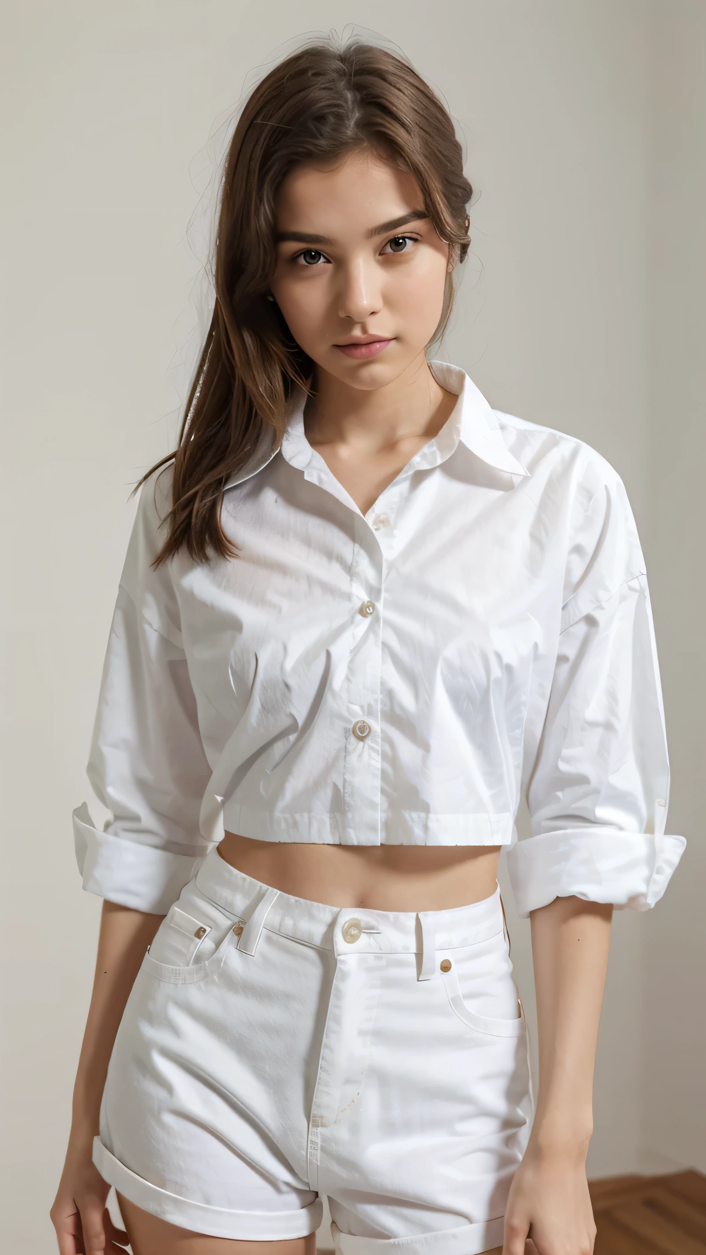 girl wearing only white shirt