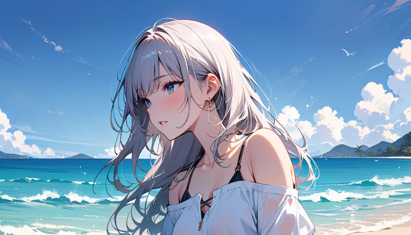 (masterpiece, Highest quality:1.2), 1 Girl, alone,Eyes open,Tropical atmosphere,Ocean,playing