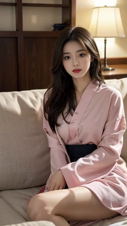 1 Girl,sofa,Soft Light,Chinese Beauty,Tight Fit,yukata,,Dark-haired,long hair