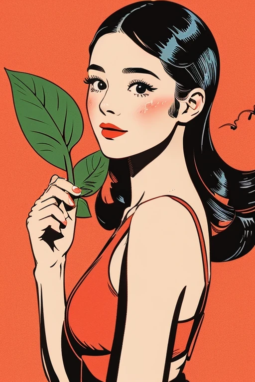 Illustration of a Showa retro girl doing skin care