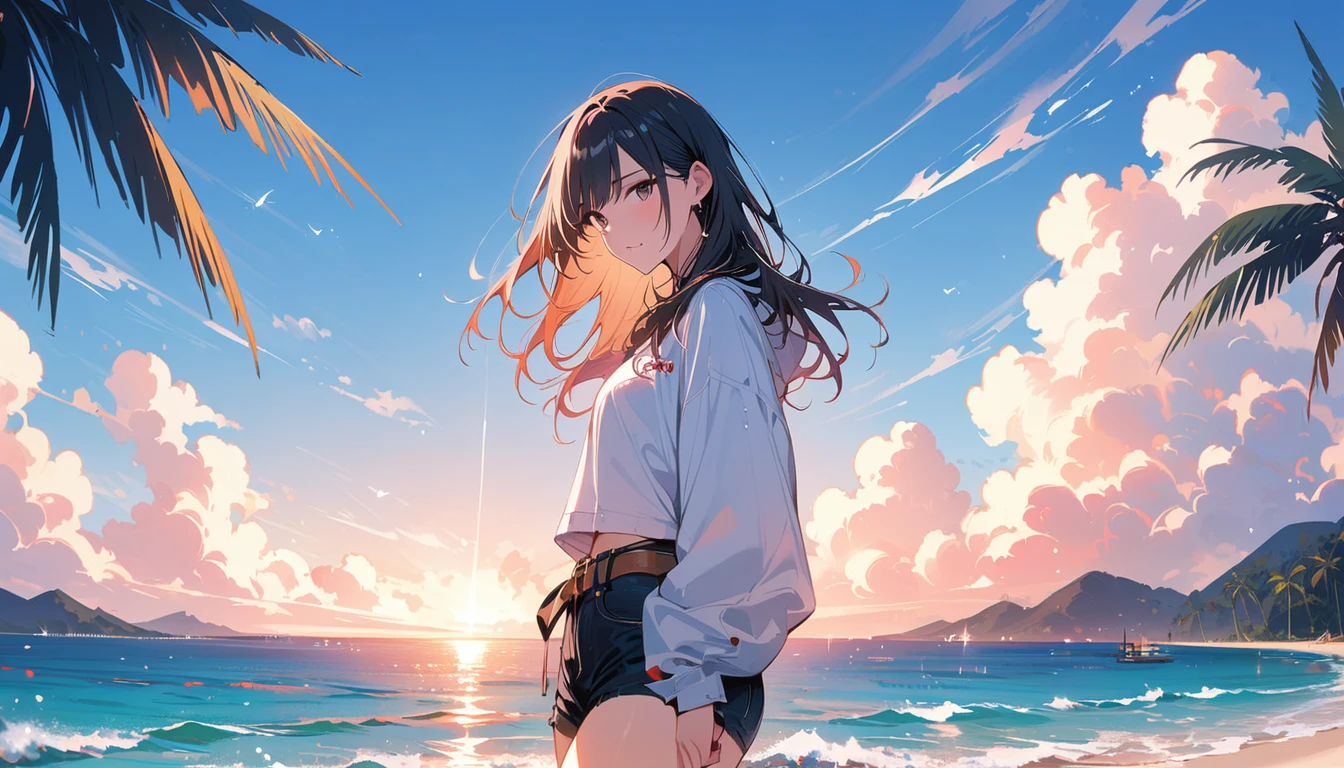 (masterpiece, Highest quality:1.2), 1 Girl, alone,Eyes open,Are you having fun,Tropical atmosphere,Ocean